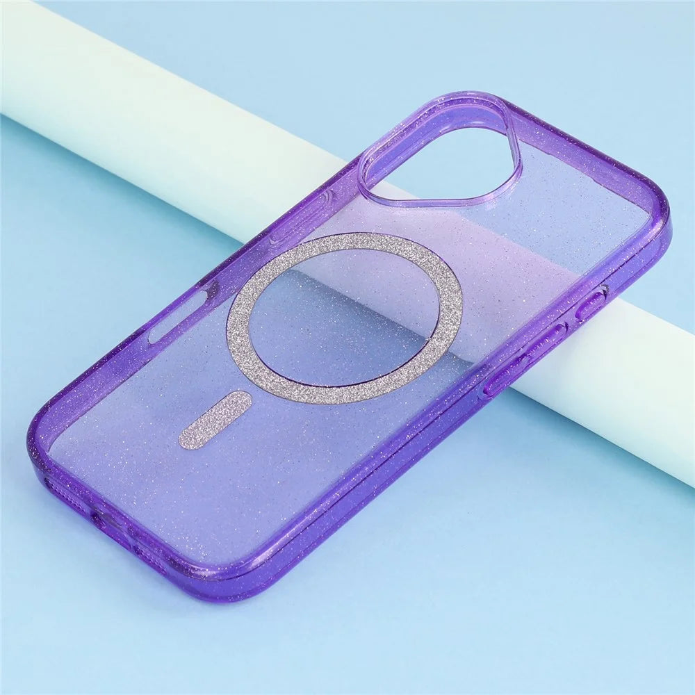 For iPhone 16 Case Compatible with MagSafe 2.0mm PC + TPU Glitter Phone Cover - Purple - 7