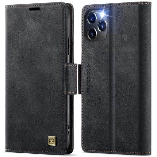 AUTSPACE For iPhone 11 Pro Case  A11 RFID Blocking Retro Leather Cell Phone Wallet Cover - Black - 1