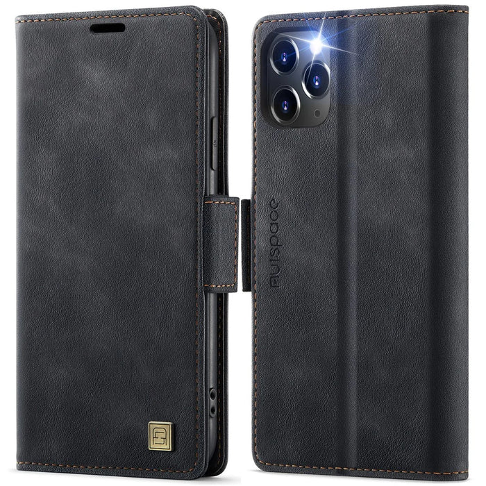 AUTSPACE For iPhone 11 Pro Case  A11 RFID Blocking Retro Leather Cell Phone Wallet Cover - Black - 1
