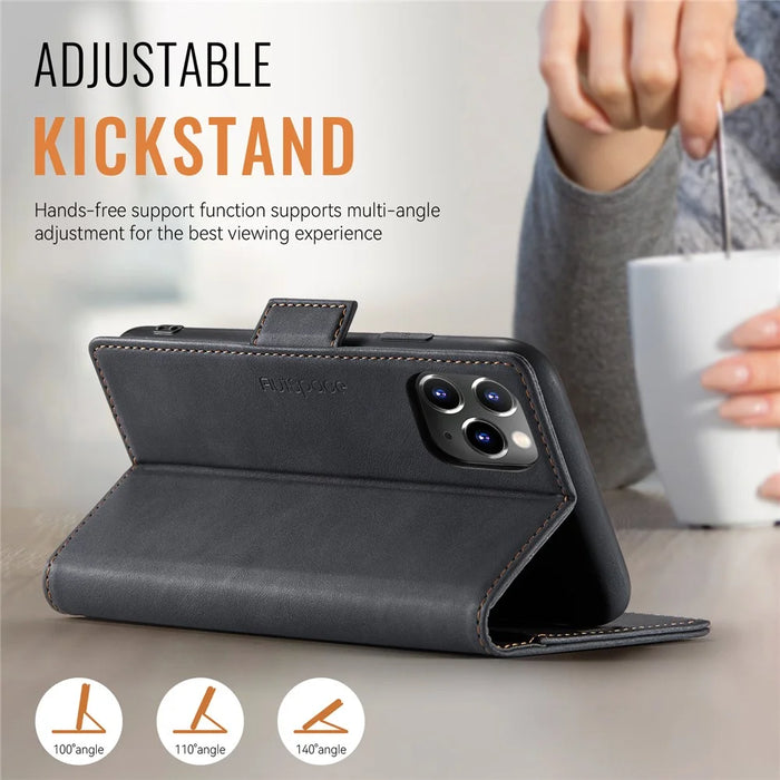 AUTSPACE For iPhone 11 Pro Case  A11 RFID Blocking Retro Leather Cell Phone Wallet Cover - Black - 5