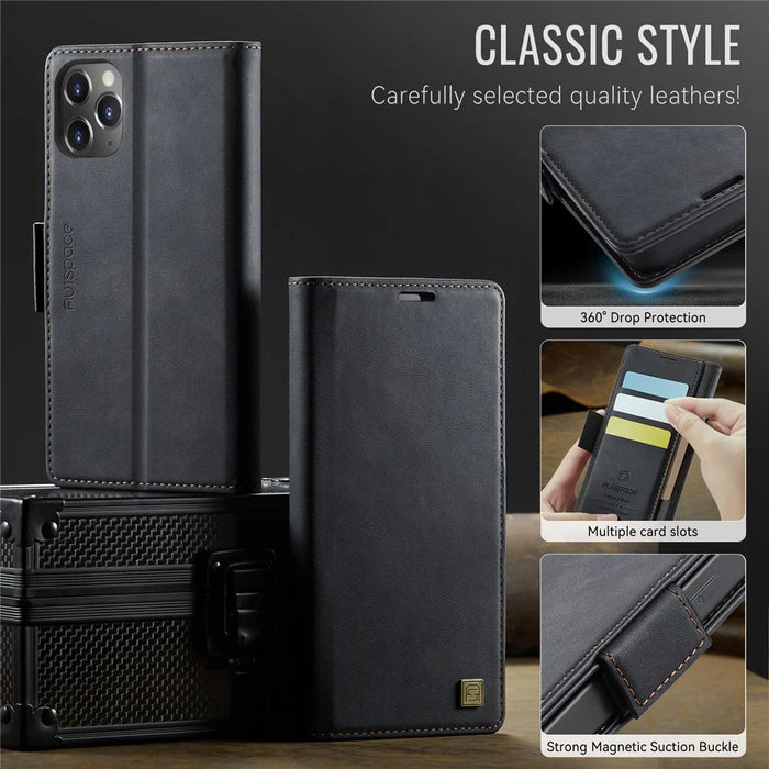 AUTSPACE For iPhone 11 Pro Case  A11 RFID Blocking Retro Leather Cell Phone Wallet Cover - Black - 7