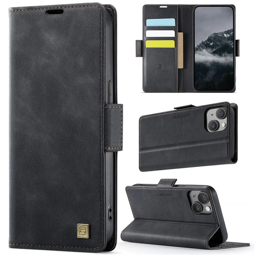 AUTSPACE For iPhone 15 Plus Case  A11 RFID Blocking Retro Leather Cell Phone Wallet Cover - Black - 2