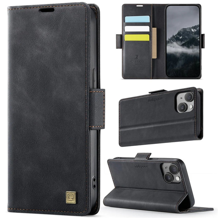AUTSPACE For iPhone 15 Plus Case  A11 RFID Blocking Retro Leather Cell Phone Wallet Cover - Black - 2