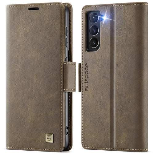 AUTSPACE For Samsung Galaxy S22+ 5G Case  A11 RFID Blocking Retro Leather Cell Phone Wallet Cover - Brown - 1