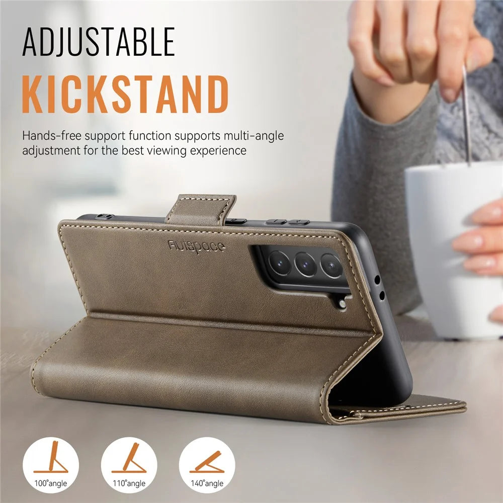 AUTSPACE For Samsung Galaxy S22+ 5G Case  A11 RFID Blocking Retro Leather Cell Phone Wallet Cover - Brown - 5