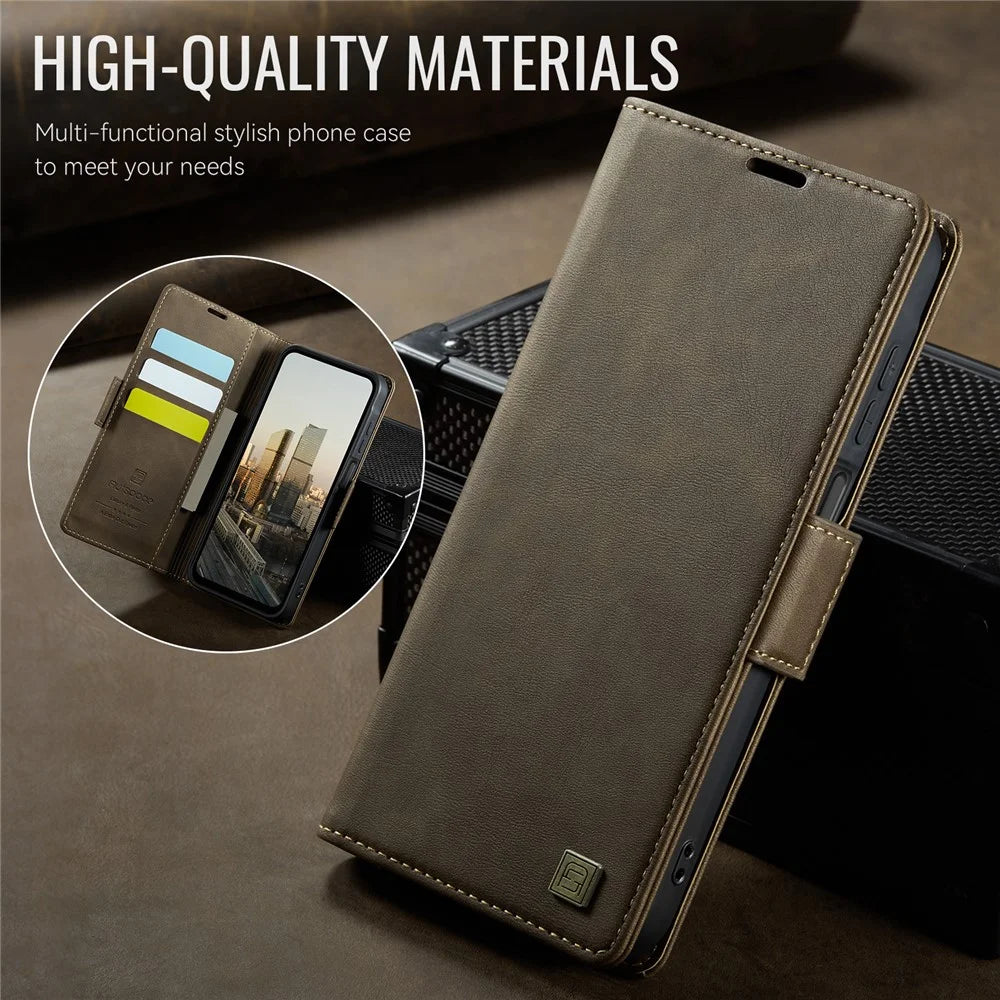 AUTSPACE For Samsung Galaxy A16 5G Case  A11 RFID Blocking Retro Leather Cell Phone Wallet Cover - Brown - 3