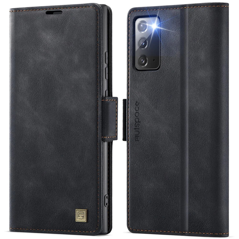AUTSPACE For Samsung Galaxy Note20 5G Case  A11 RFID Blocking Retro Leather Cell Phone Wallet Cover - Black - 1