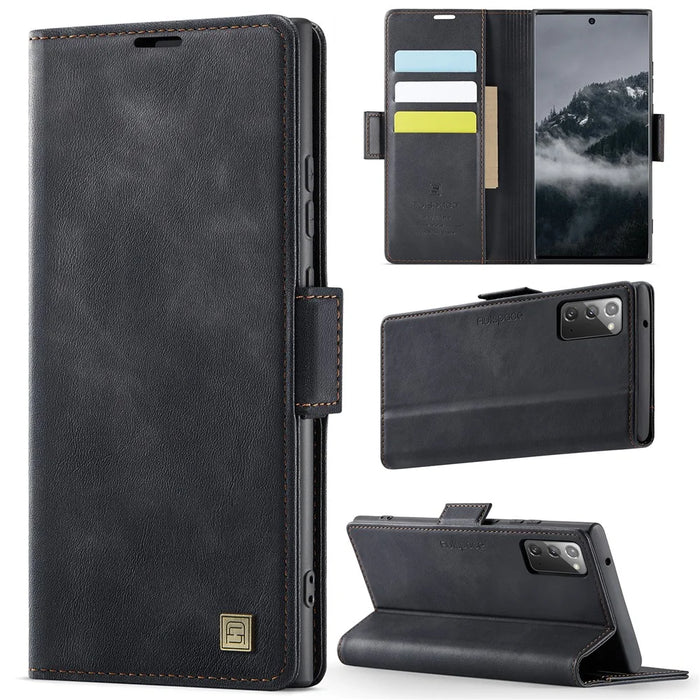 AUTSPACE For Samsung Galaxy Note20 5G Case  A11 RFID Blocking Retro Leather Cell Phone Wallet Cover - Black - 2
