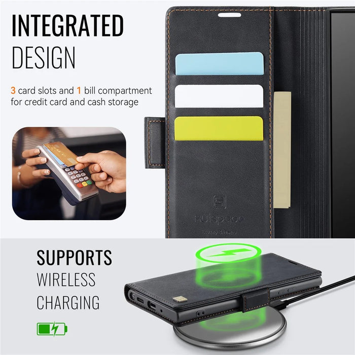 AUTSPACE For Samsung Galaxy Note20 5G Case  A11 RFID Blocking Retro Leather Cell Phone Wallet Cover - Black - 4