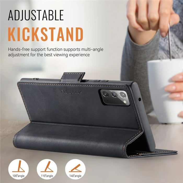 AUTSPACE For Samsung Galaxy Note20 5G Case  A11 RFID Blocking Retro Leather Cell Phone Wallet Cover - Black - 5