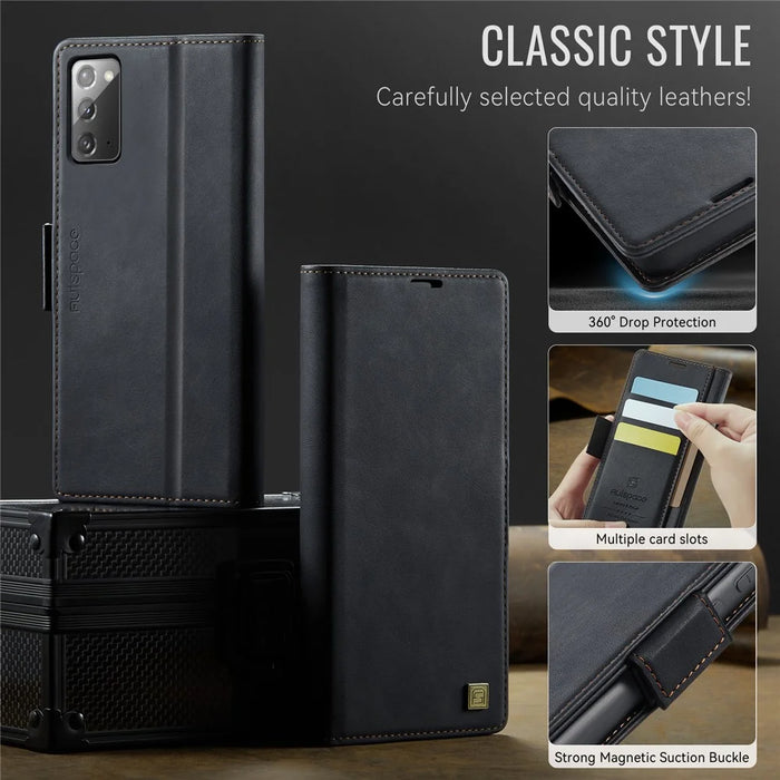AUTSPACE For Samsung Galaxy Note20 5G Case  A11 RFID Blocking Retro Leather Cell Phone Wallet Cover - Black - 7