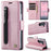 AUTSPACE For Samsung Galaxy Z Fold5 5G Case  A11 RFID Blocking Retro Leather Cell Phone Wallet Cover - Pink - 2