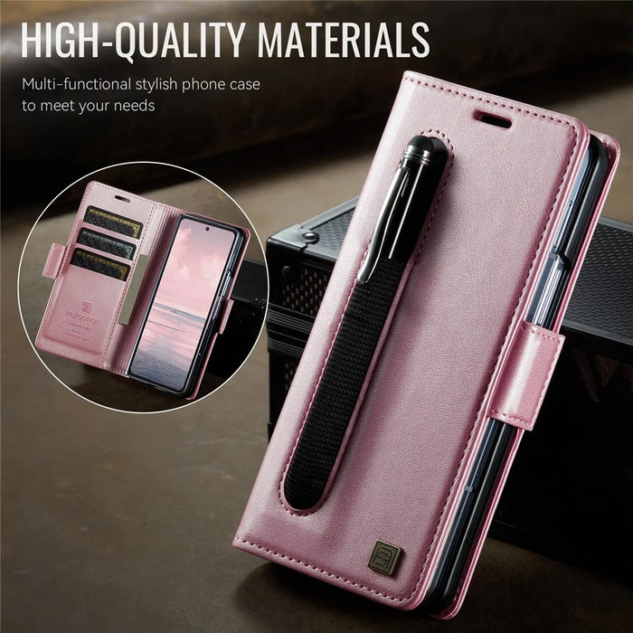 AUTSPACE For Samsung Galaxy Z Fold5 5G Case  A11 RFID Blocking Retro Leather Cell Phone Wallet Cover - Pink - 3