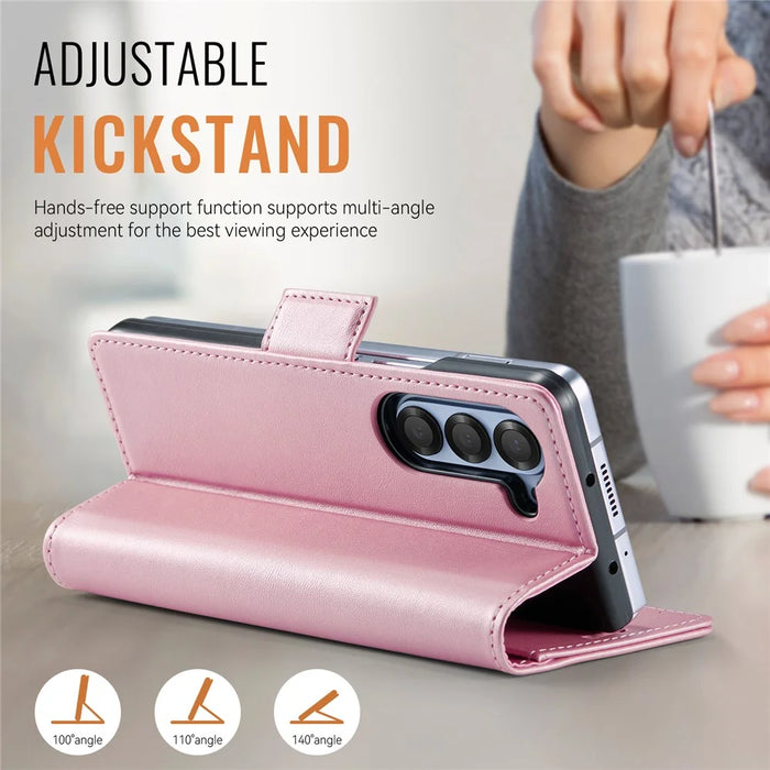 AUTSPACE For Samsung Galaxy Z Fold5 5G Case  A11 RFID Blocking Retro Leather Cell Phone Wallet Cover - Pink - 5