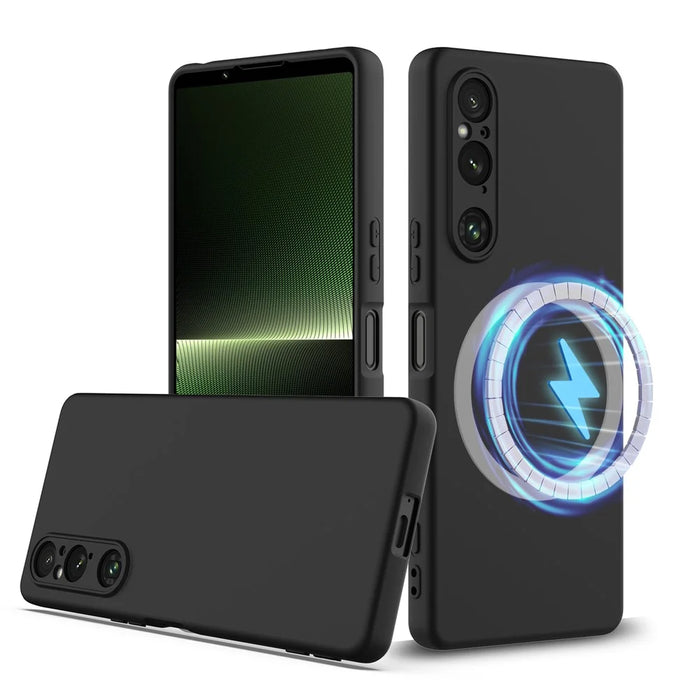 For Sony Xperia 1 V Magnetic Case Anti-Drop Liquid Silicone Phone Cover - Black - 1