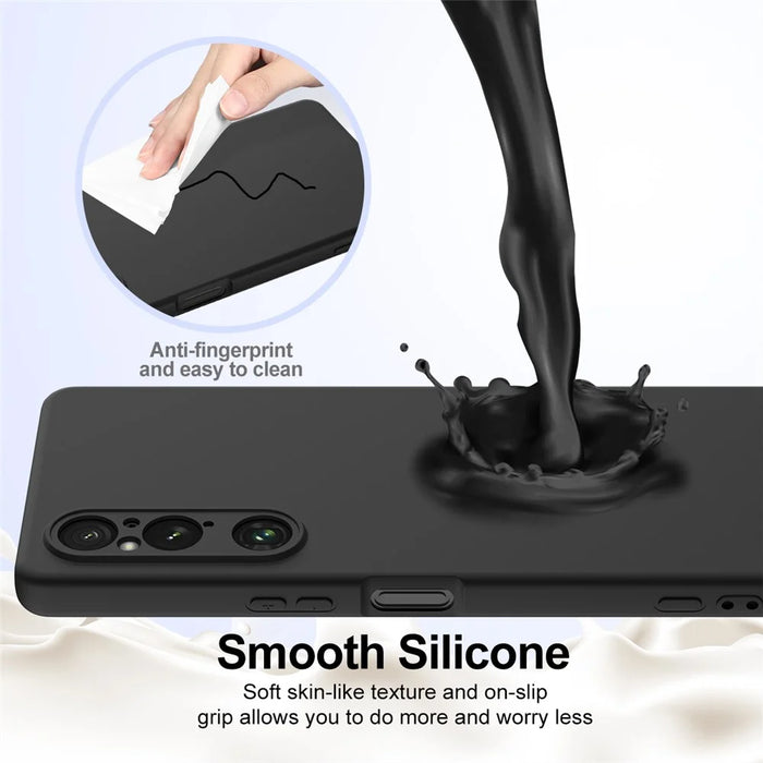 For Sony Xperia 1 V Magnetic Case Anti-Drop Liquid Silicone Phone Cover - Black - 5
