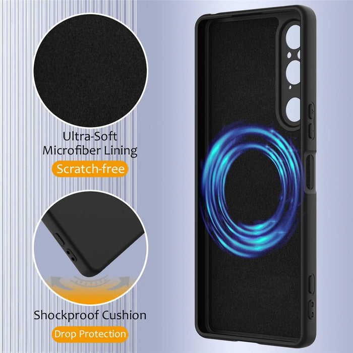 For Sony Xperia 1 V Magnetic Case Anti-Drop Liquid Silicone Phone Cover - Black - 7