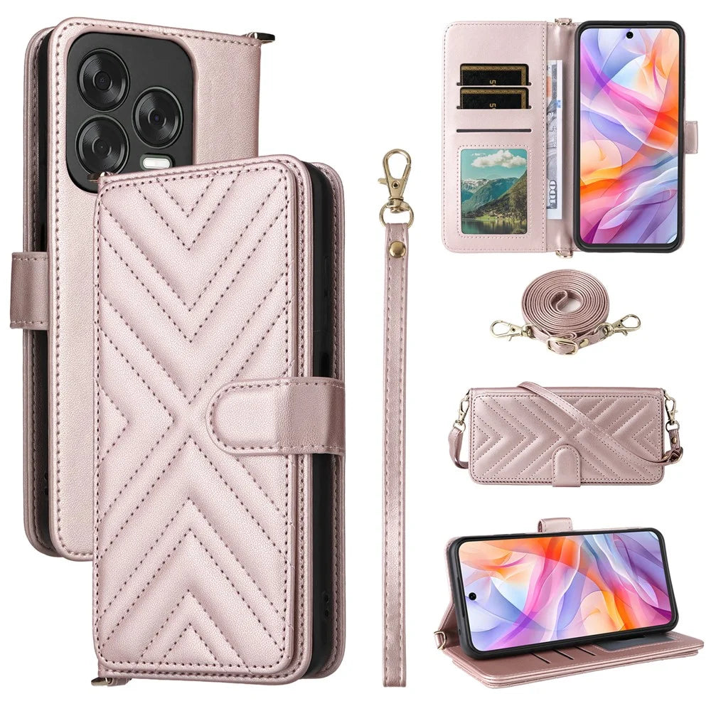 Wallet Phone Case for ZTE Blade V70 Design / Nubia V70 Design / Blade V70 Vita Leather Phone Cover with Shoulder / Wrist Strap - Pink - 1