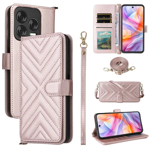 Wallet Phone Case for ZTE Blade V70 Design / Nubia V70 Design / Blade V70 Vita Leather Phone Cover with Shoulder / Wrist Strap - Pink - 1