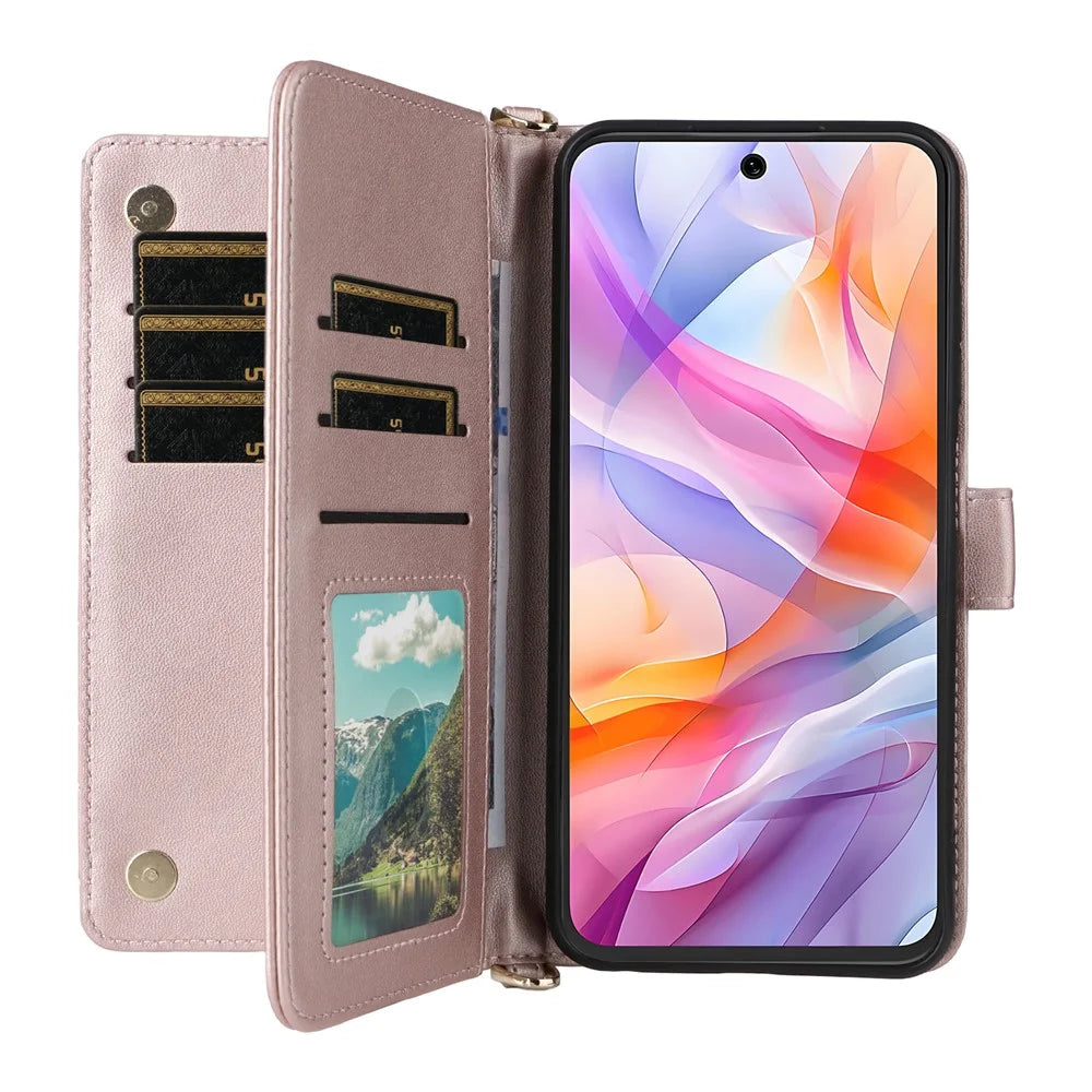 Wallet Phone Case for ZTE Blade V70 Design / Nubia V70 Design / Blade V70 Vita Leather Phone Cover with Shoulder / Wrist Strap - Pink - 2
