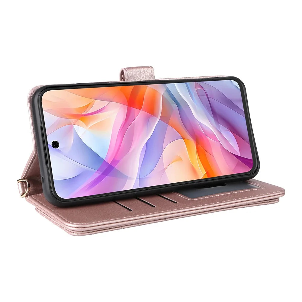 Wallet Phone Case for ZTE Blade V70 Design / Nubia V70 Design / Blade V70 Vita Leather Phone Cover with Shoulder / Wrist Strap - Pink - 5