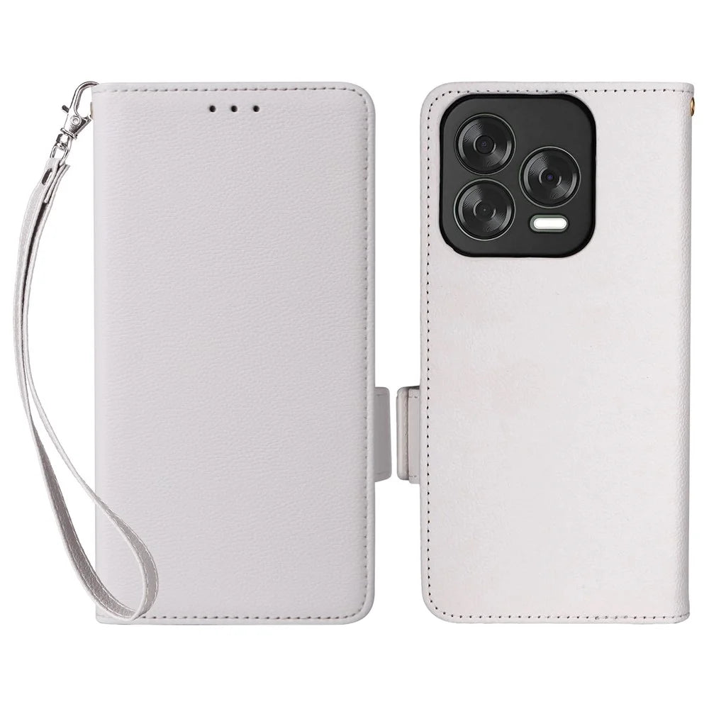 For ZTE Blade V70 Design / Blade V70 Vita Case with Wrist Strap Litchi Texture PU Leather Wallet Phone Cover - White - 1