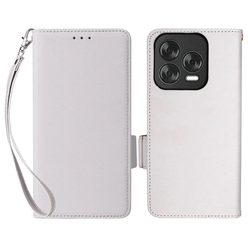 For ZTE Blade V70 Design / Blade V70 Vita Case with Wrist Strap Litchi Texture PU Leather Wallet Phone Cover - White - 1