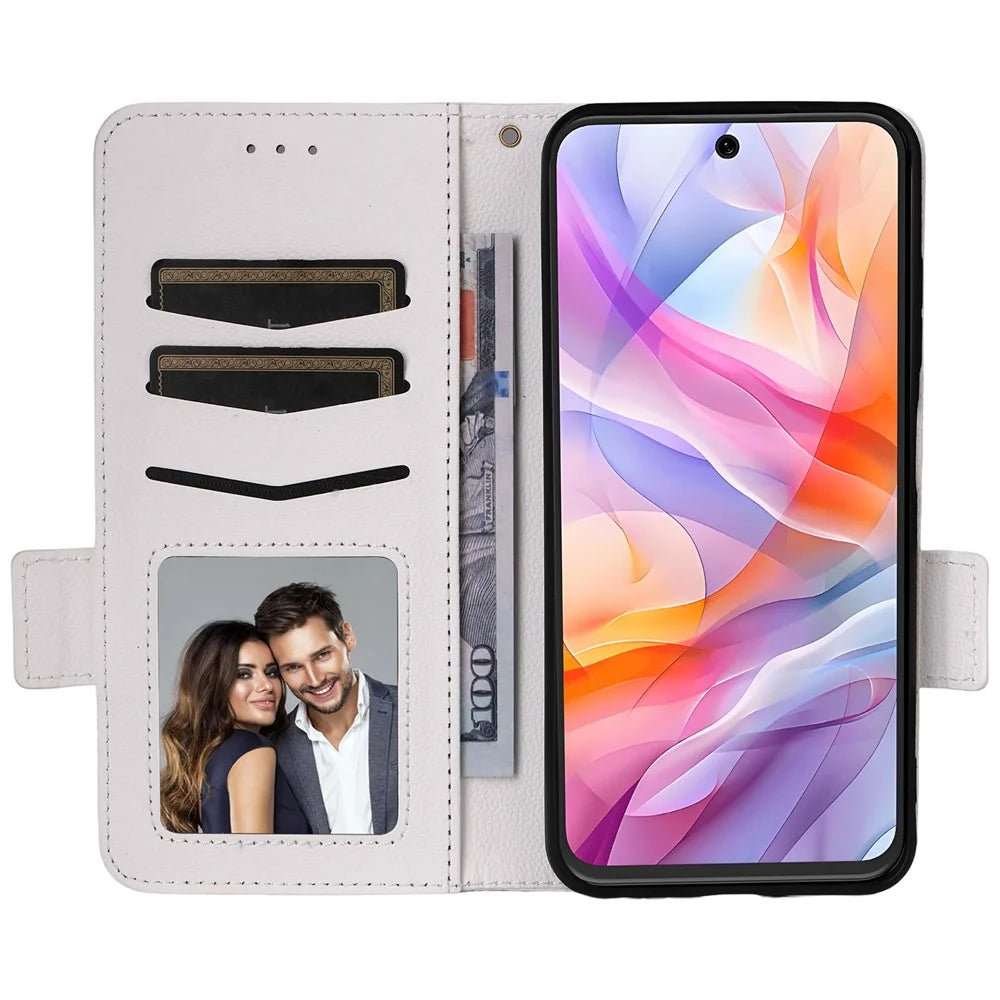 For ZTE Blade V70 Design / Blade V70 Vita Case with Wrist Strap Litchi Texture PU Leather Wallet Phone Cover - White - 2