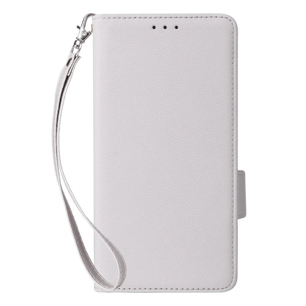 For ZTE Blade V70 Design / Blade V70 Vita Case with Wrist Strap Litchi Texture PU Leather Wallet Phone Cover - White - 7