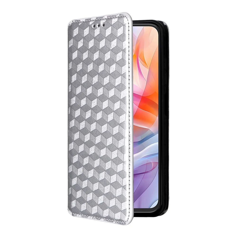 Wallet Phone Case for ZTE Blade V70 Design / Nubia V70 Design / Blade V70 Vita Rhombus Imprinted Leather Phone Cover - Silver - 6