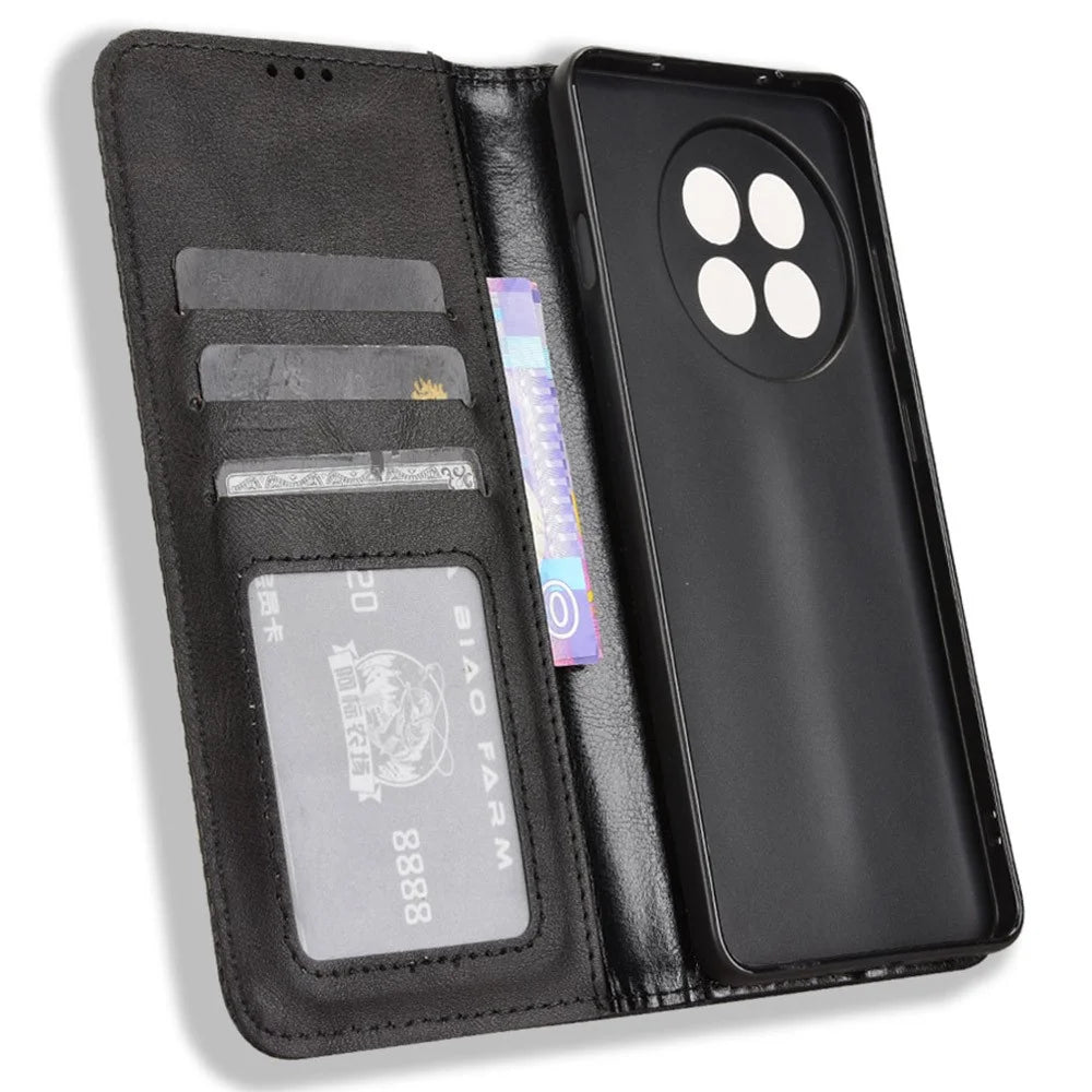 Leather Case for OnePlus 13R 5G / Ace 5 5G / Ace 5 Pro 5G Wallet Stand Retro Texture Phone Cover - Black - 4