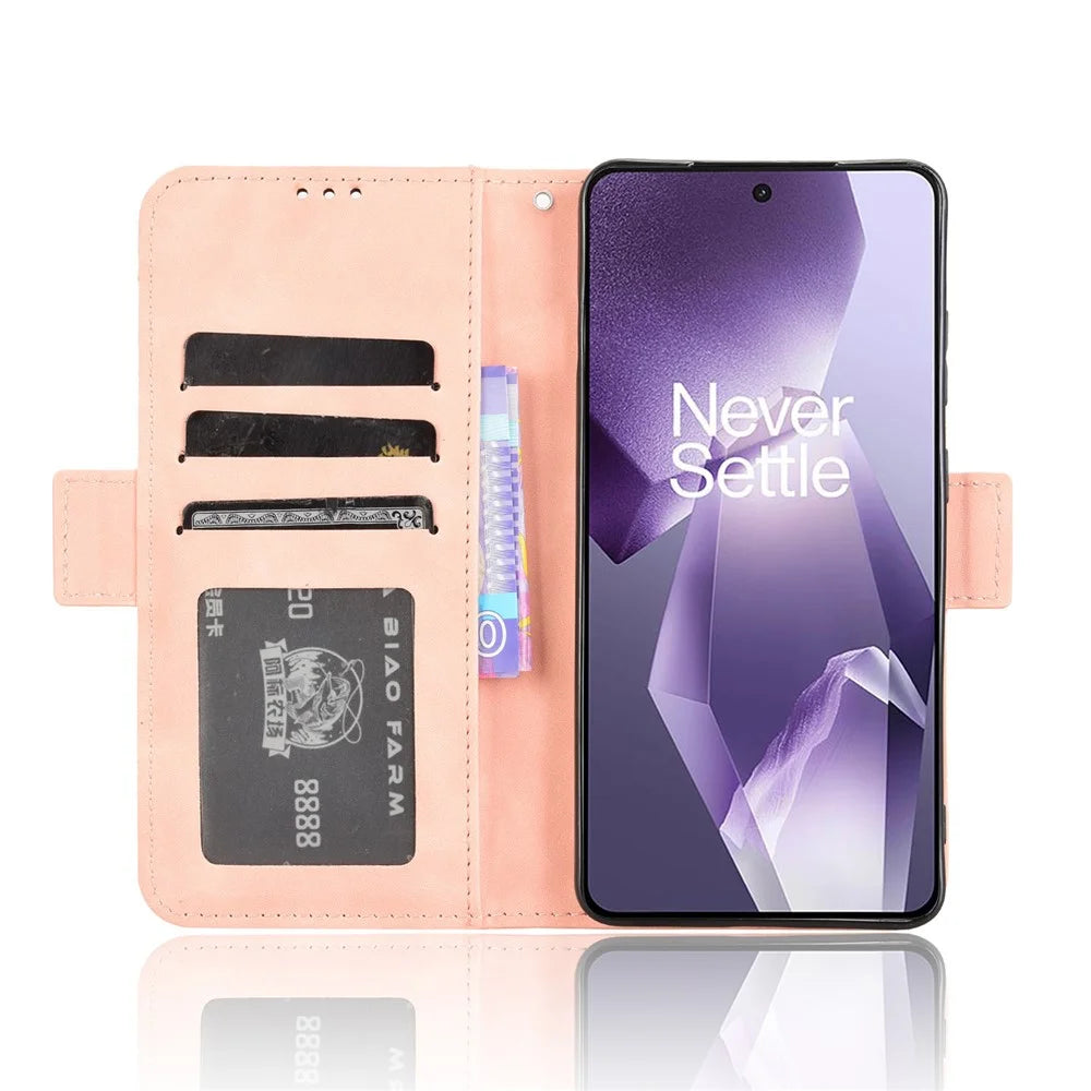 Leather Case for OnePlus 13R 5G / Ace 5 5G / Ace 5 Pro 5G Phone Wallet Cover with Multiple Card Slots - Pink - 3