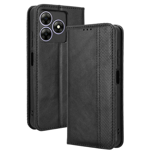 Leather Case for Blackview Wave 8 / Wave 8C / Oscal Flat 2 Wallet Stand Retro Texture Phone Cover - Black - 1