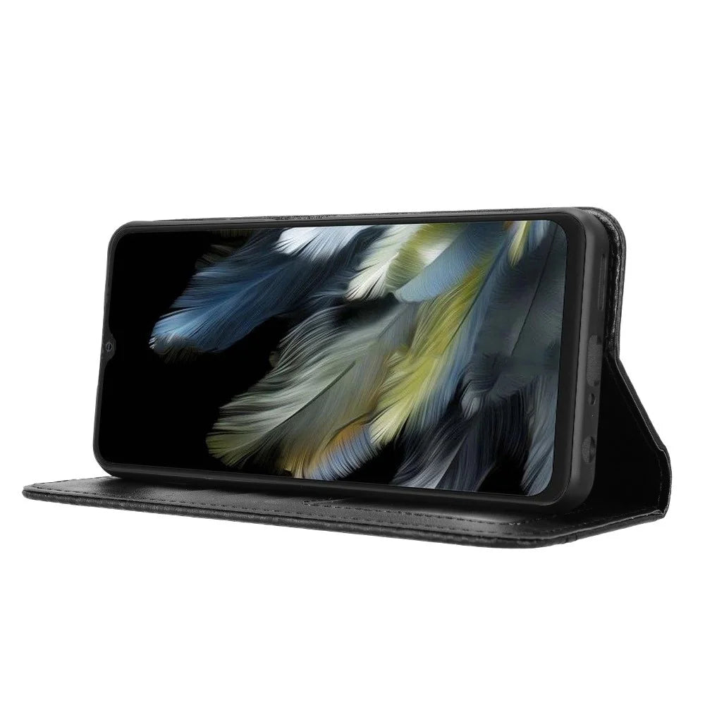 Leather Case for Blackview Wave 8 / Wave 8C / Oscal Flat 2 Wallet Stand Retro Texture Phone Cover - Black - 3