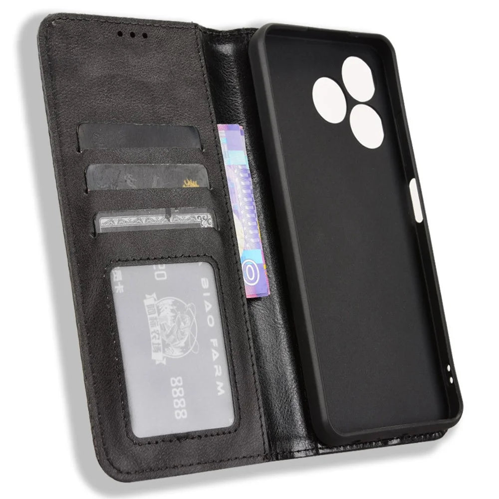 Leather Case for Blackview Wave 8 / Wave 8C / Oscal Flat 2 Wallet Stand Retro Texture Phone Cover - Black - 4
