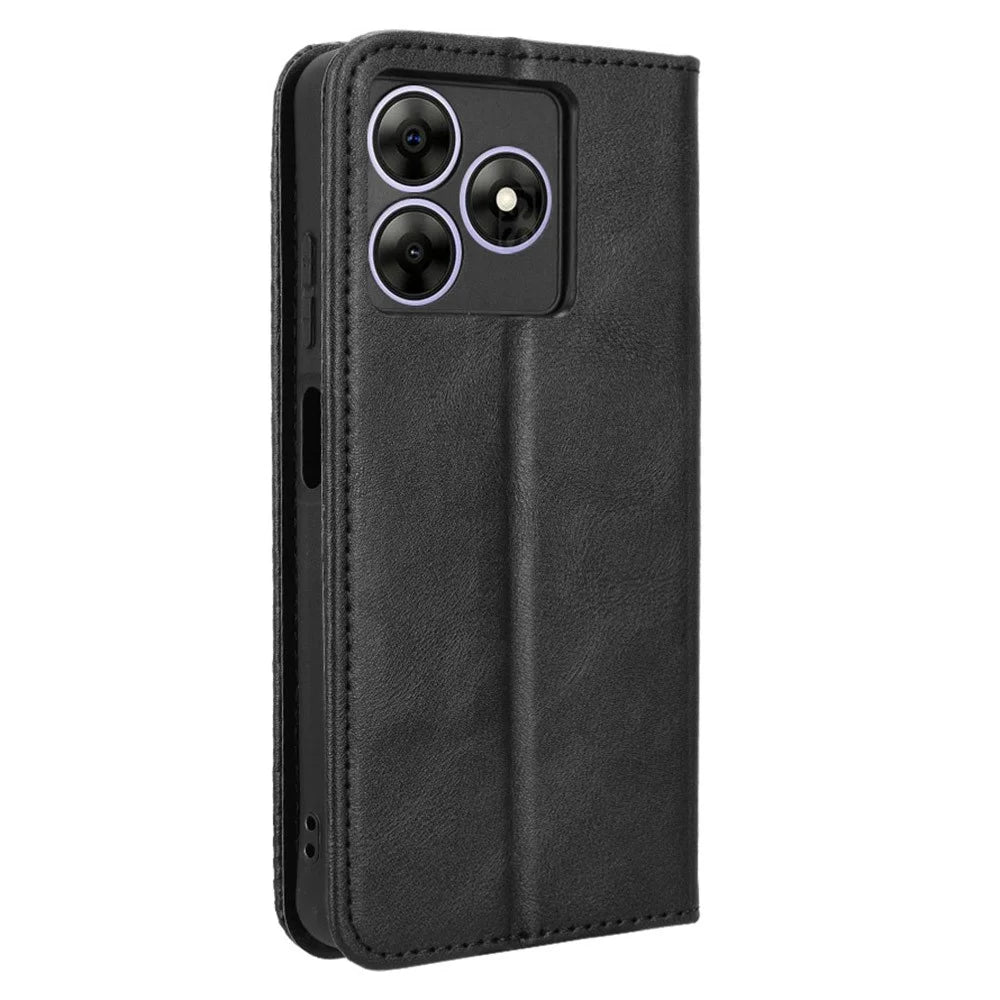 Leather Case for Blackview Wave 8 / Wave 8C / Oscal Flat 2 Wallet Stand Retro Texture Phone Cover - Black - 7