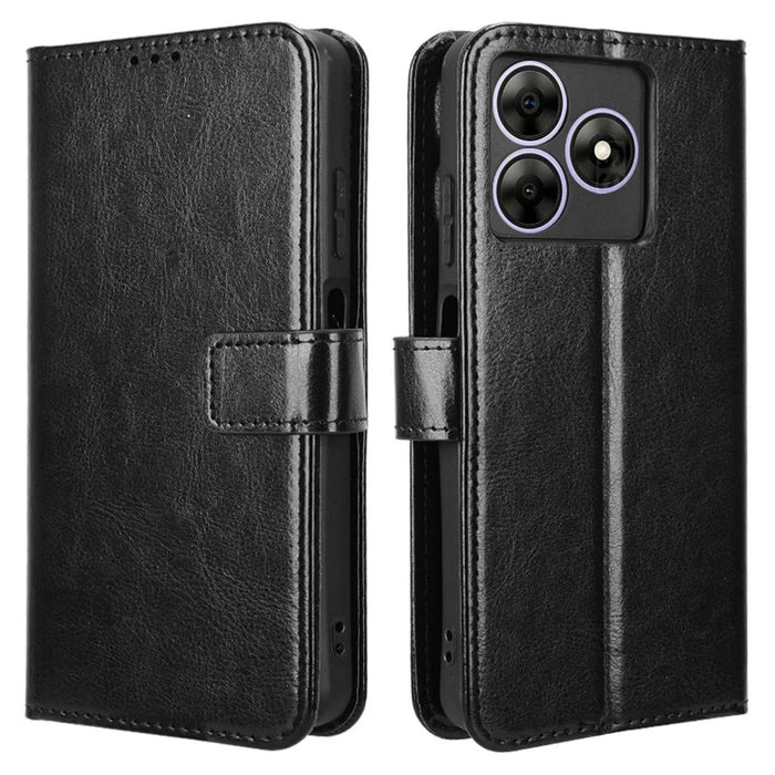 Leather Case for Blackview Wave 8 / Wave 8C / Oscal Flat 2 Crazy Horse Texture Phone Wallet Cover - Black - 1