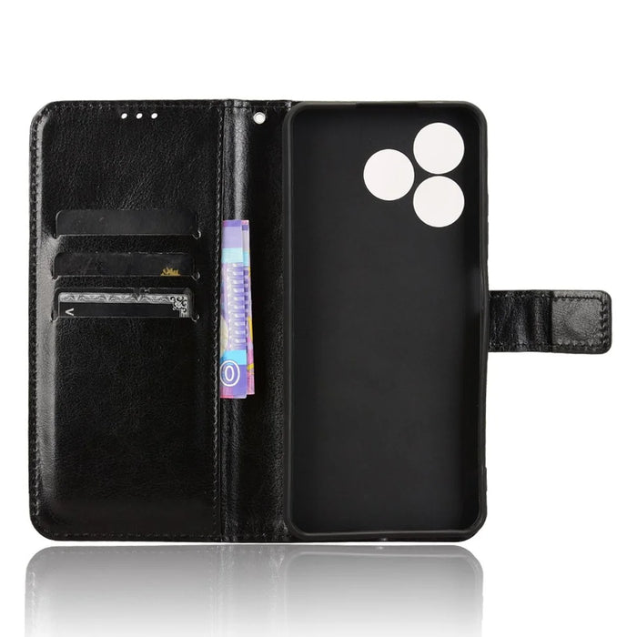 Leather Case for Blackview Wave 8 / Wave 8C / Oscal Flat 2 Crazy Horse Texture Phone Wallet Cover - Black - 4