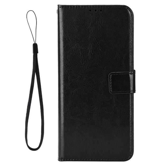 Leather Case for Blackview Wave 8 / Wave 8C / Oscal Flat 2 Crazy Horse Texture Phone Wallet Cover - Black - 5