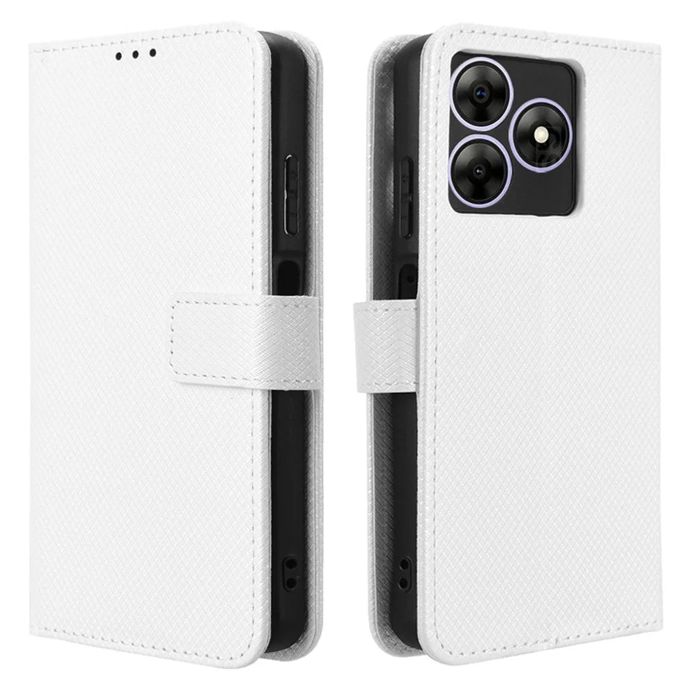 Phone Case For Blackview Wave 8 / Wave 8C / Oscal Flat 2 PU Leather Diamond Texture Wallet Cover - White - 1