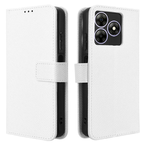 Phone Case For Blackview Wave 8 / Wave 8C / Oscal Flat 2 PU Leather Diamond Texture Wallet Cover - White - 1