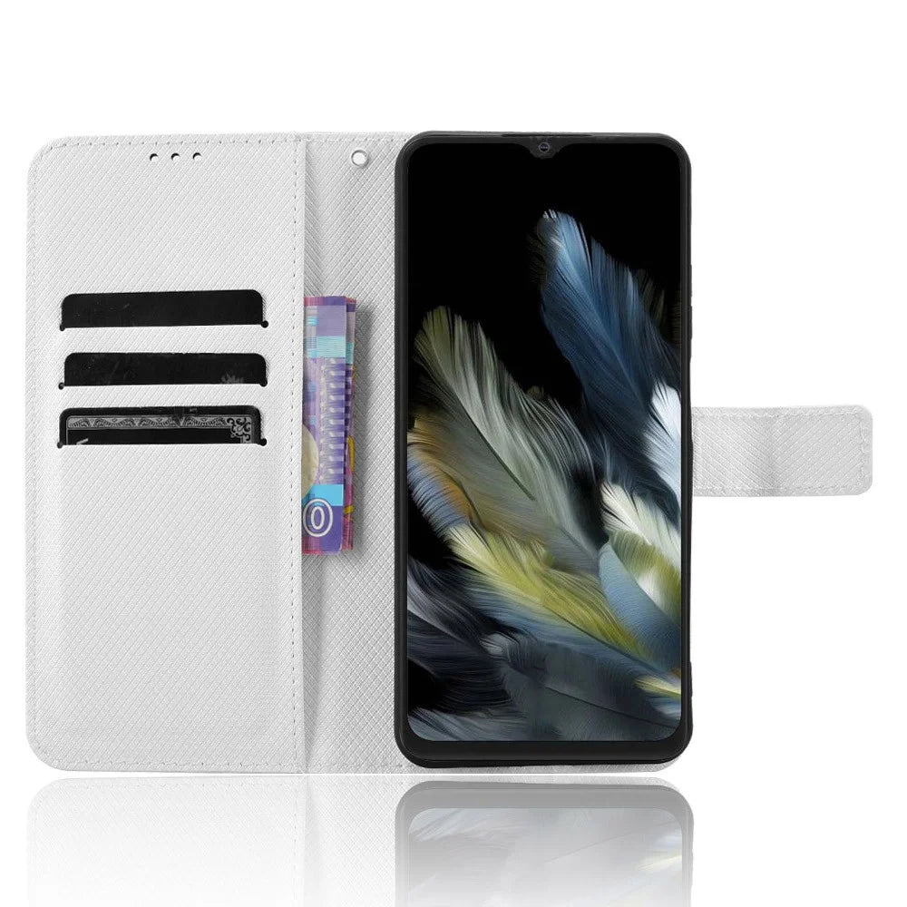 Phone Case For Blackview Wave 8 / Wave 8C / Oscal Flat 2 PU Leather Diamond Texture Wallet Cover - White - 2