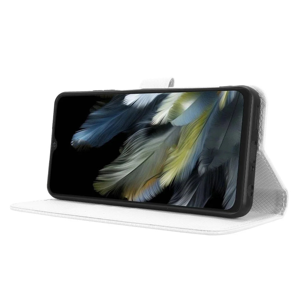 Phone Case For Blackview Wave 8 / Wave 8C / Oscal Flat 2 PU Leather Diamond Texture Wallet Cover - White - 3