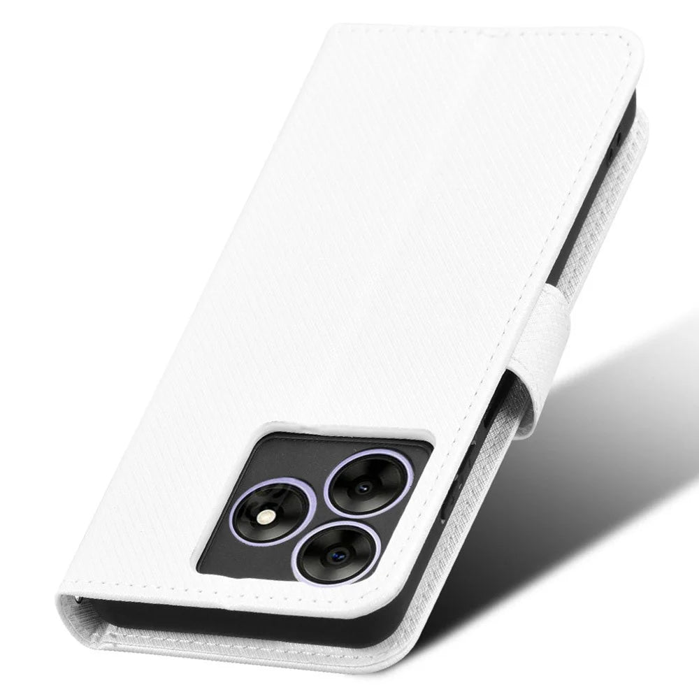 Phone Case For Blackview Wave 8 / Wave 8C / Oscal Flat 2 PU Leather Diamond Texture Wallet Cover - White - 6