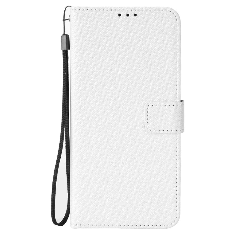 Phone Case For Blackview Wave 8 / Wave 8C / Oscal Flat 2 PU Leather Diamond Texture Wallet Cover - White - 7