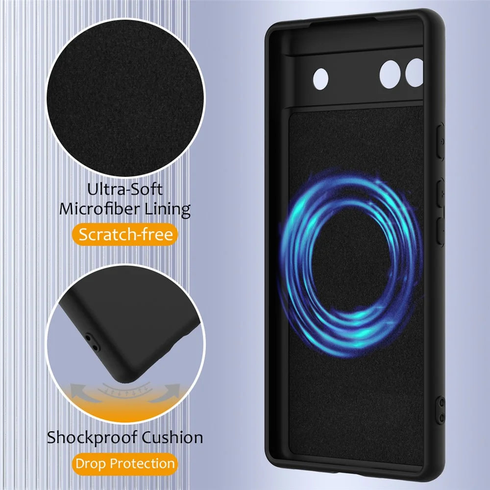 For Google Pixel 6a Magnetic Case Anti-Drop Liquid Silicone Phone Cover - Black - 7