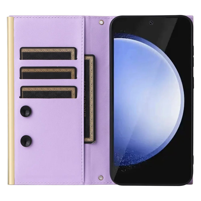 For Samsung Galaxy S24 FE Case Suction Cup PU Leather Wallet Phone Cover with Straps - Purple - 2