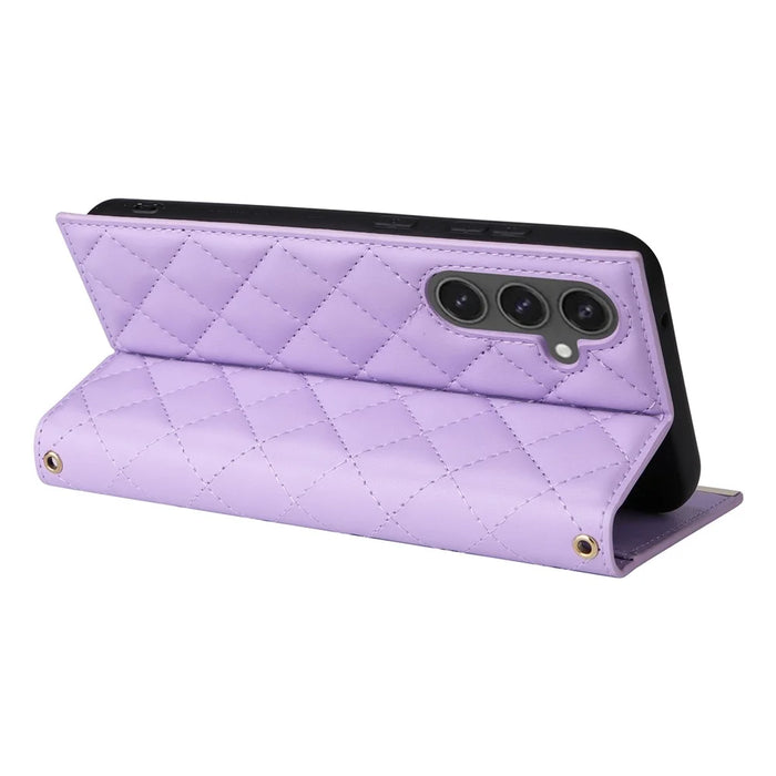 For Samsung Galaxy S24 FE Case Suction Cup PU Leather Wallet Phone Cover with Straps - Purple - 3