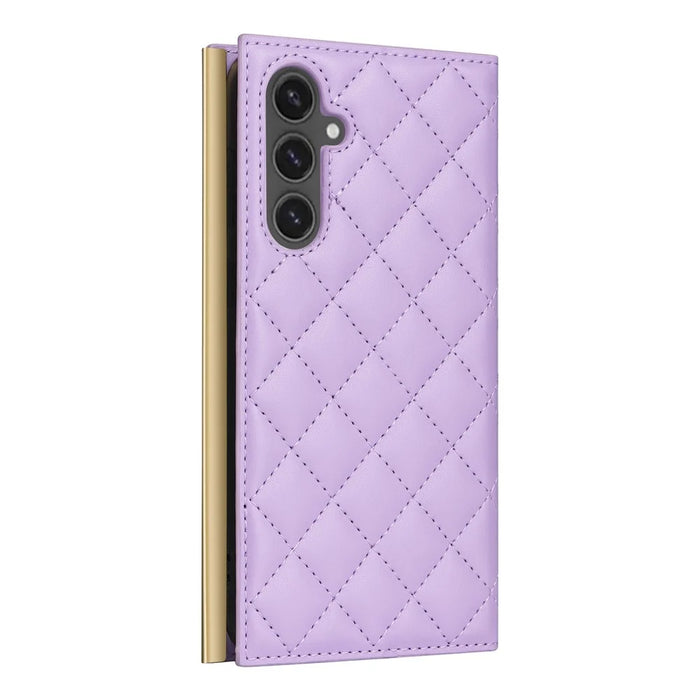 For Samsung Galaxy S24 FE Case Suction Cup PU Leather Wallet Phone Cover with Straps - Purple - 7