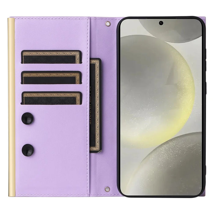 For Samsung Galaxy S25 Case Suction Cup PU Leather Wallet Phone Cover with Straps - Purple - 2